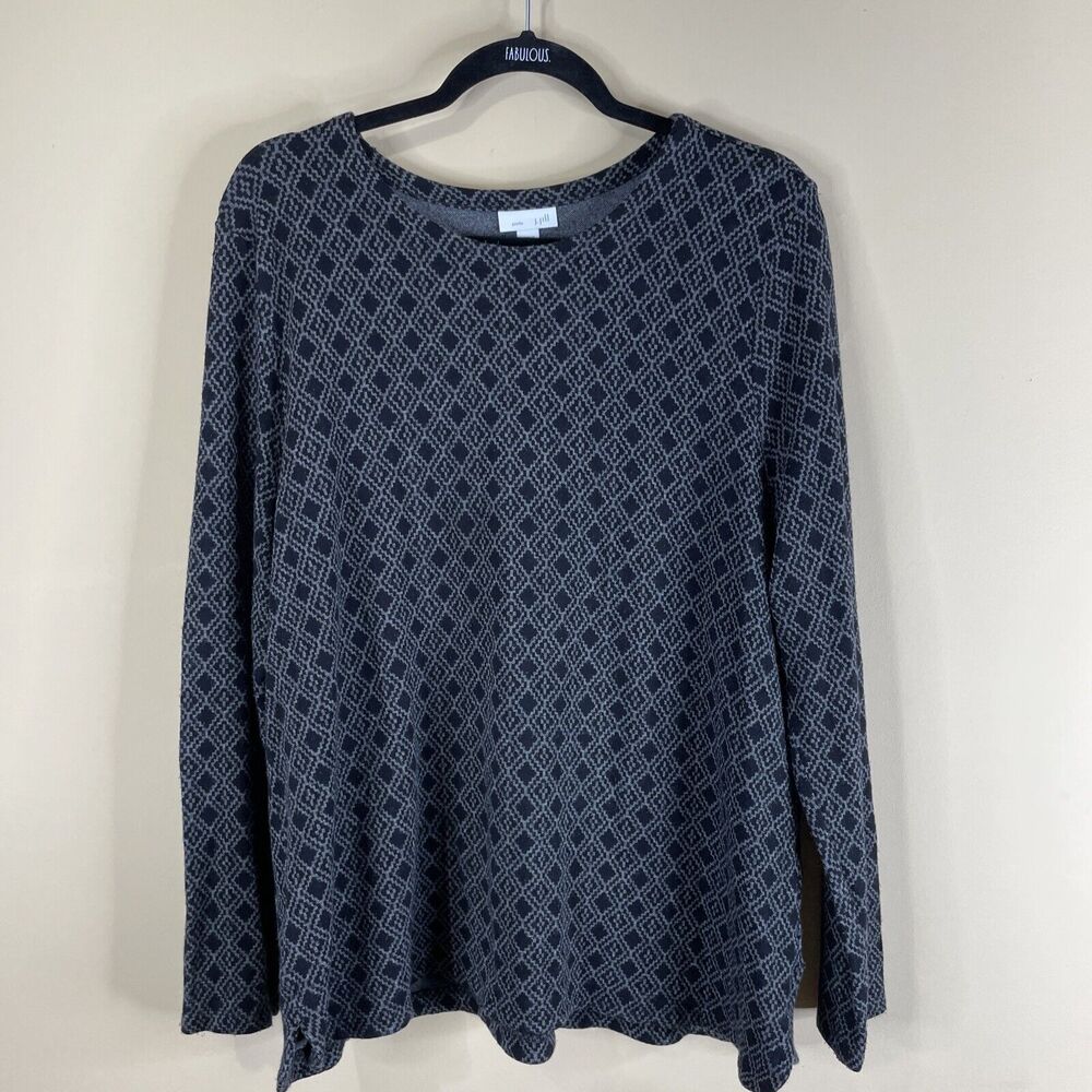 J. Jill Long Sleeve Top Sweater Womens Size XL Black Geometric Print Long Sleeve